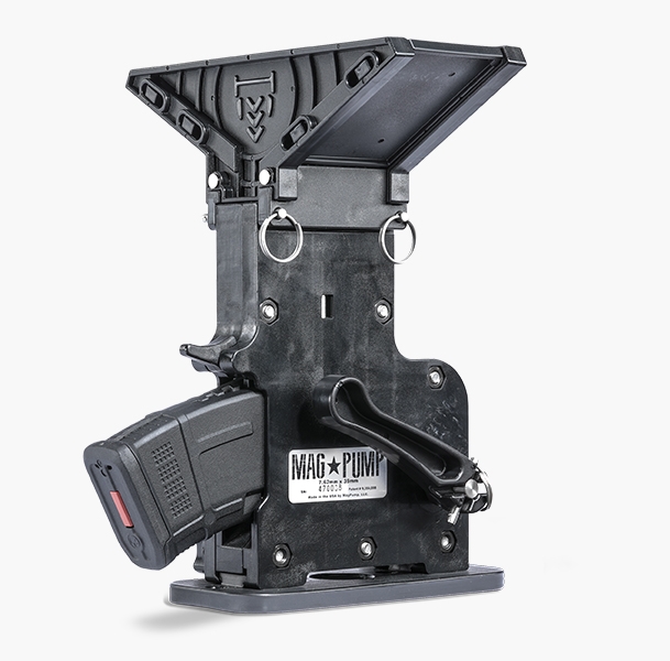 MagPump AK-47 rifle magazine loader uses a 90-round capacity hopper